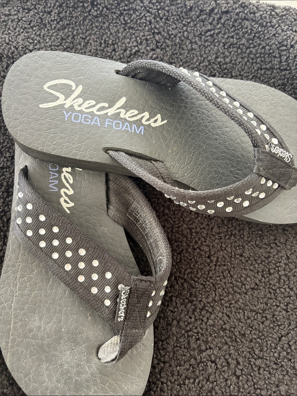Skechers Black Rhinestone Yoga Foam Flip Flop Sandals